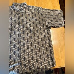 Columbia Outdoor Fish Bone Print Button Up Short Sleeve Shirt 2XL Vintage Good